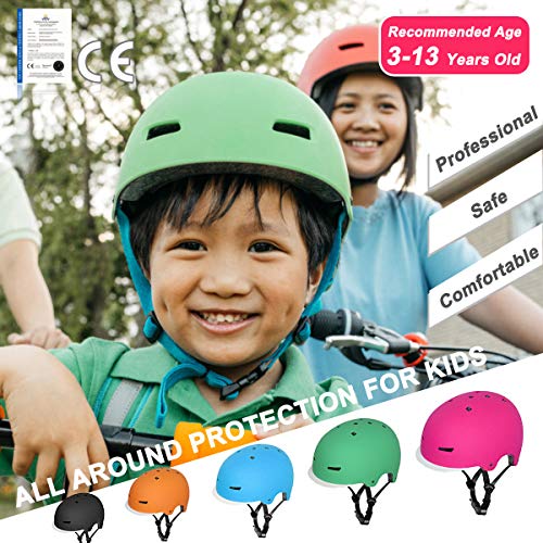 KORIMEFA Kinder Skateboard Helm Kind Fahrrad 3-13 Jahre alt Jungen und Mädchen Kinder Verstellbarer Helm BMX Reiten Roller Inline Skating (Blau, M) - 3 - Longboard KaufLongboard Kauf